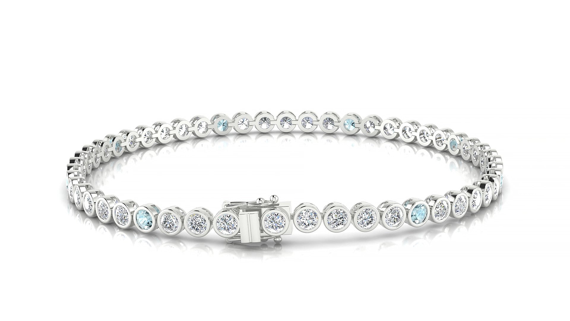 Avila 1-5 | 18k White Gold 2.5 mm Round Natural Aquamarine & Diamond 15 cm Tennis Bracelet