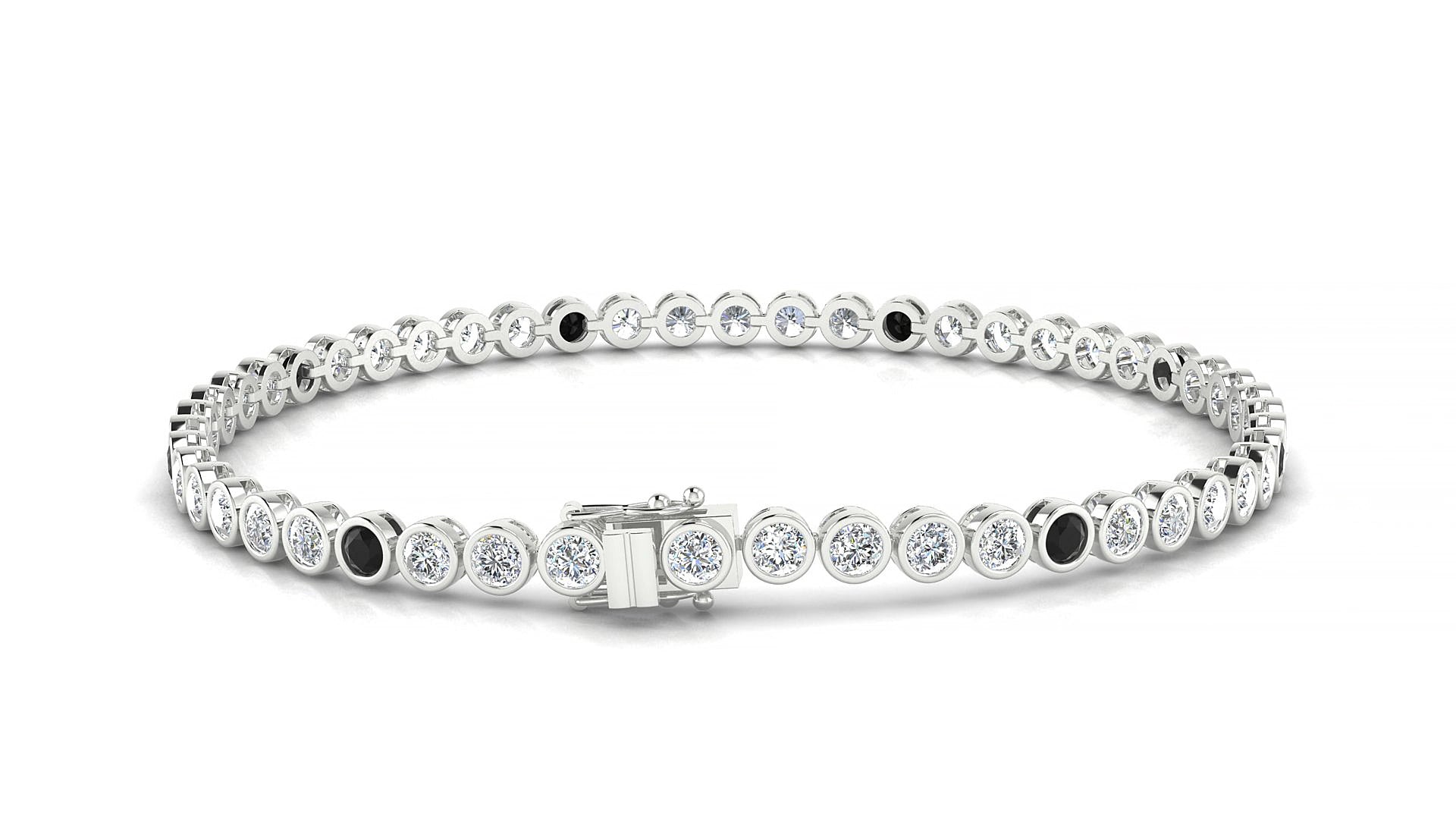 Avila 1-5 | 18k White Gold 2.5 mm Round Natural Black Diamond & Diamond 16 cm Tennis Bracelet