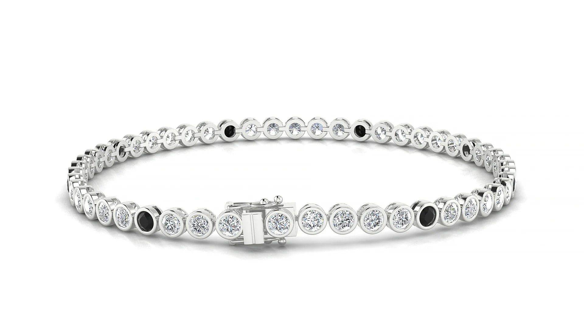 Avila 1-5 | 18k White Gold 2.5 mm Round Natural Black Diamond & Diamond Tennis Bracelet