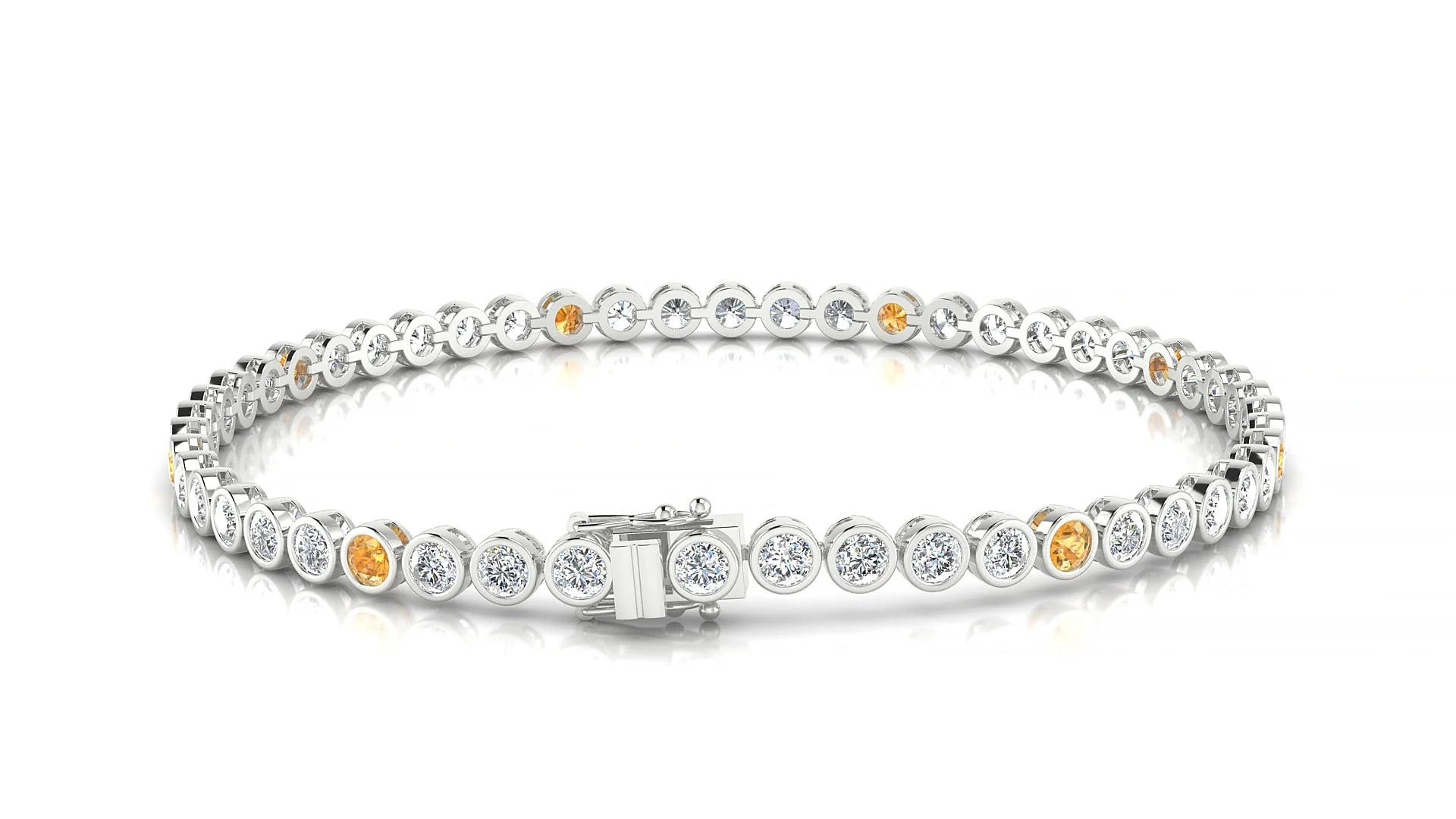 Avila 1-5 | 18k White Gold 2.5 mm Round Natural Citrine & Diamond Tennis Bracelet