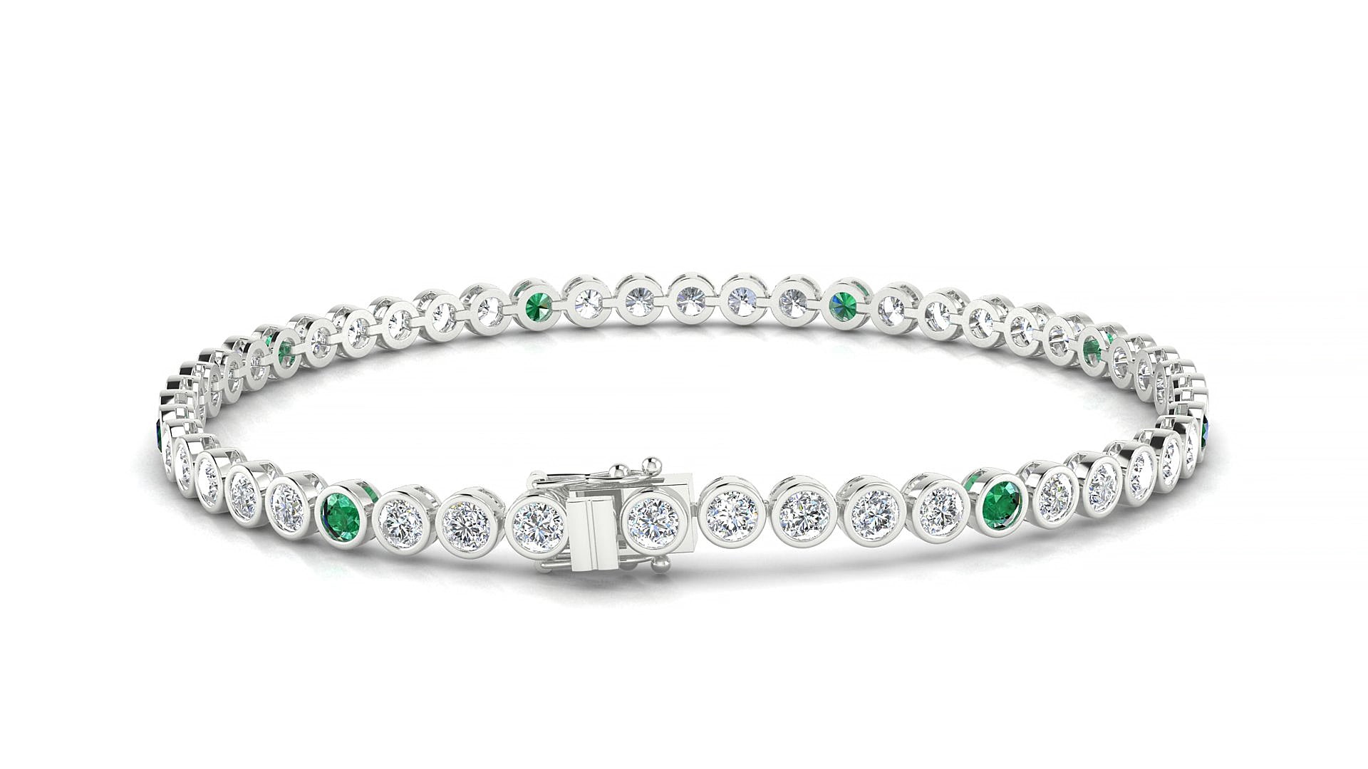 Avila 1-5 | 18k White Gold 2.5 mm Round Natural Emerald & Diamond 15 cm Tennis Bracelet