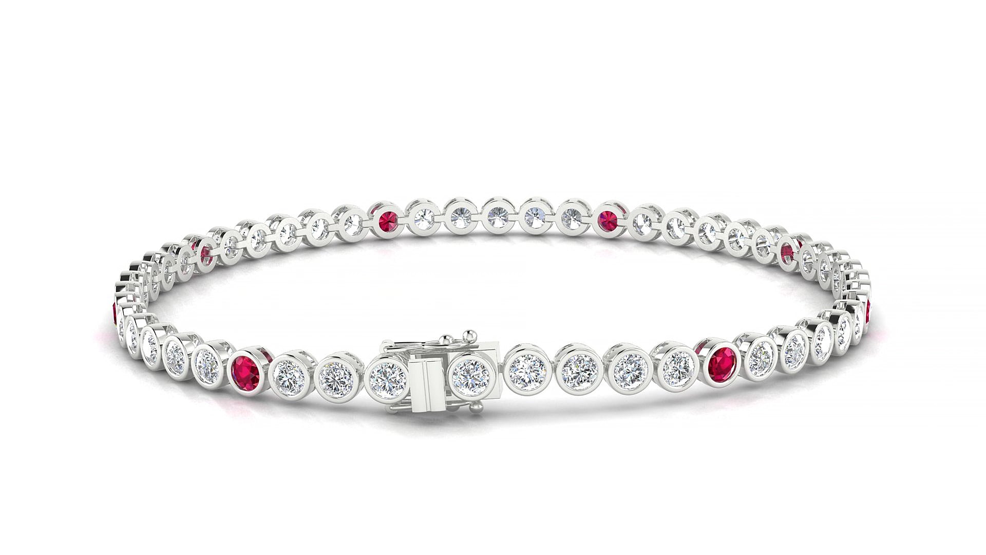 Avila 1-5 | 18k White Gold 2.5 mm Round Natural Ruby & Diamond 20 cm Tennis Bracelet