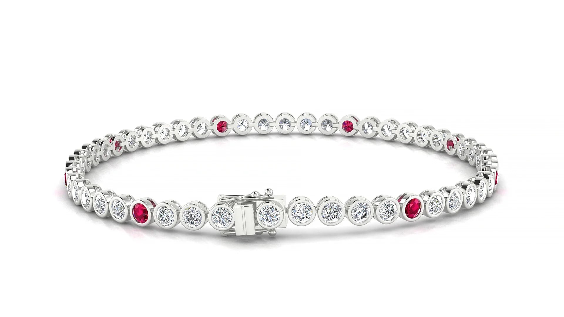 Avila 1-5 | 18k White Gold 2.5 mm Round Natural Ruby & Diamond Tennis Bracelet