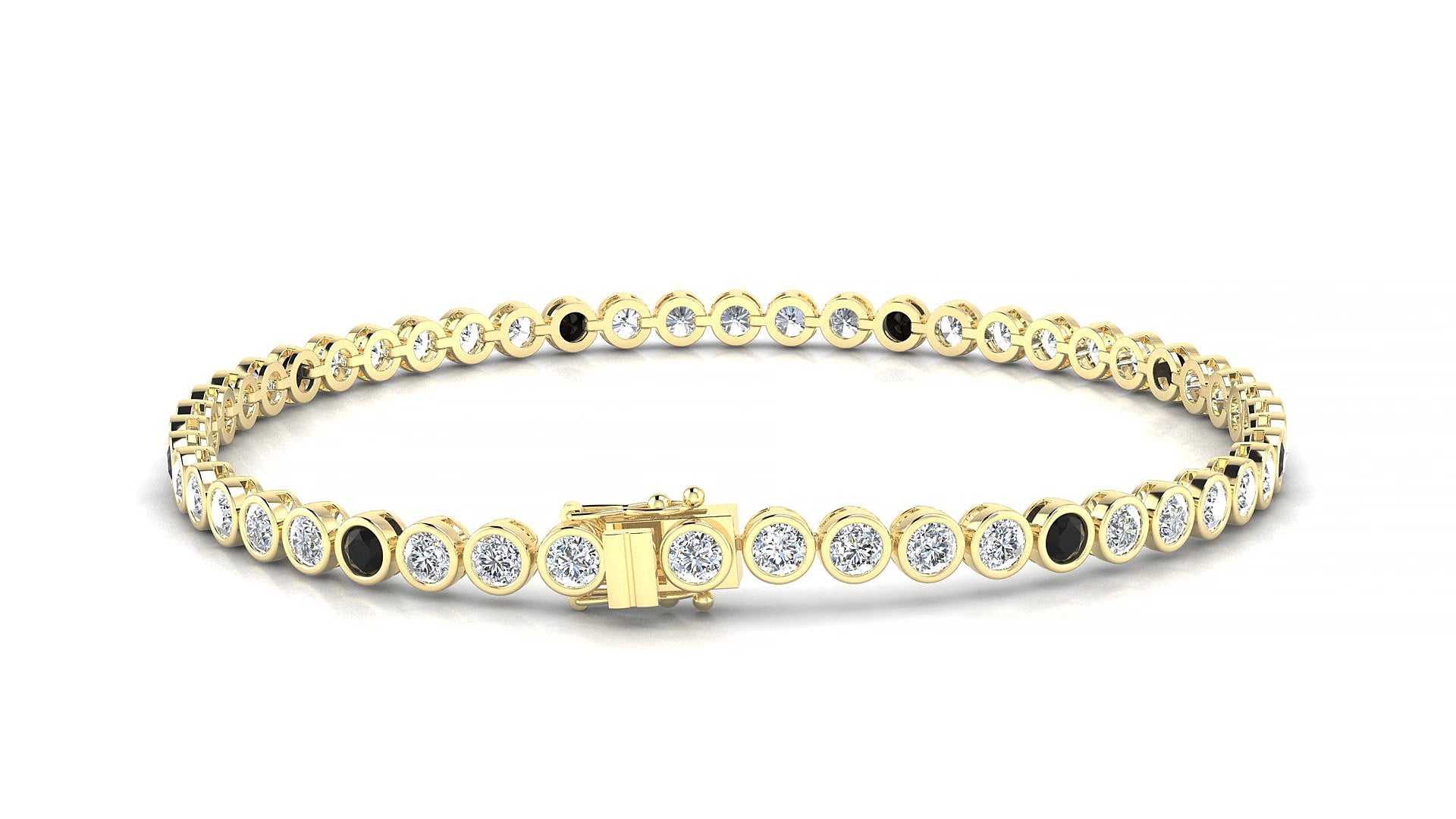 Avila 1-5 | 18k Yellow Gold 2.5 mm Round Natural Black Diamond & Diamond 17 cm Tennis Bracelet