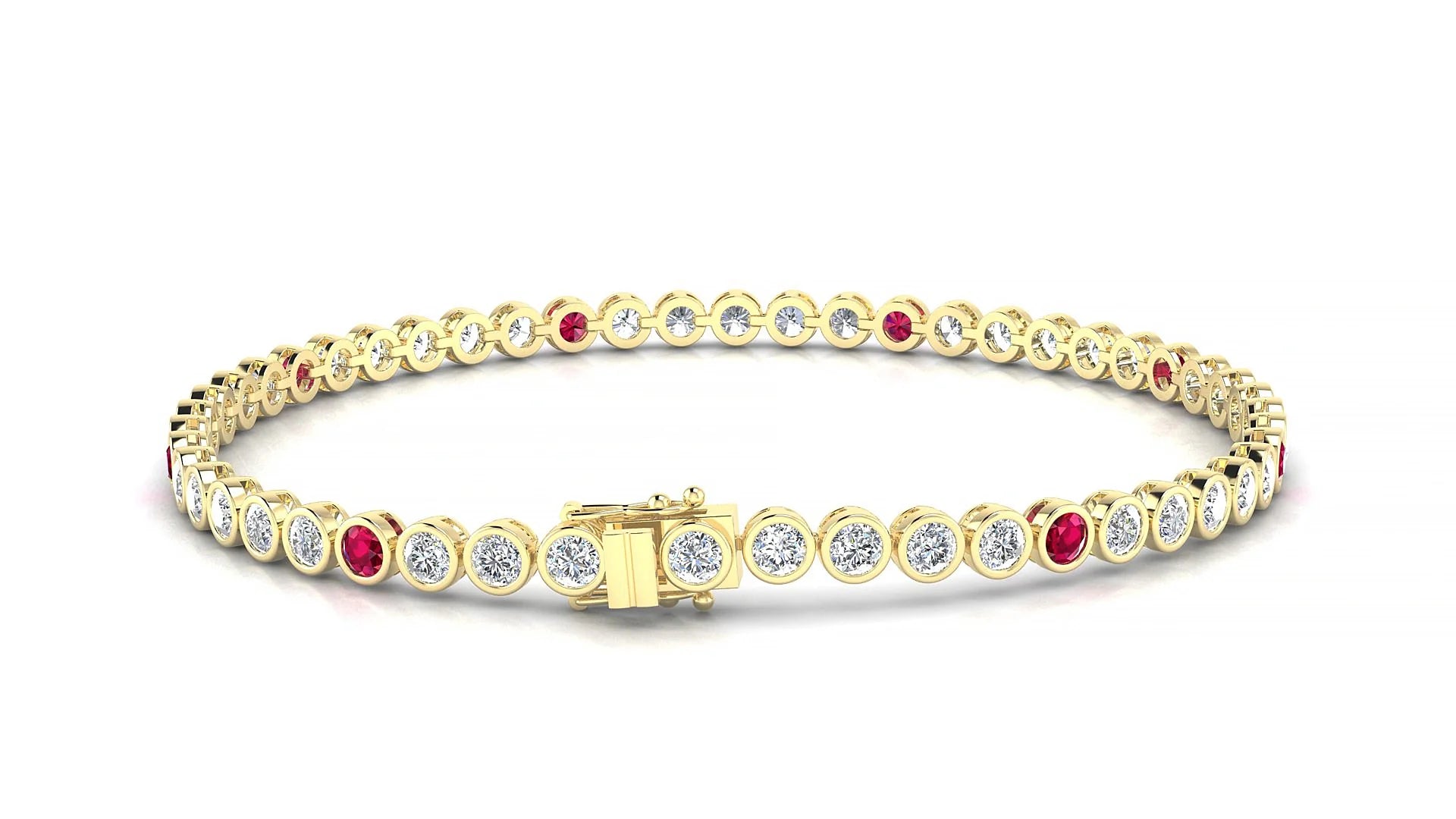 Avila 1-5 | 18k Yellow Gold 2.5 mm Round Natural Ruby & Diamond Tennis Bracelet