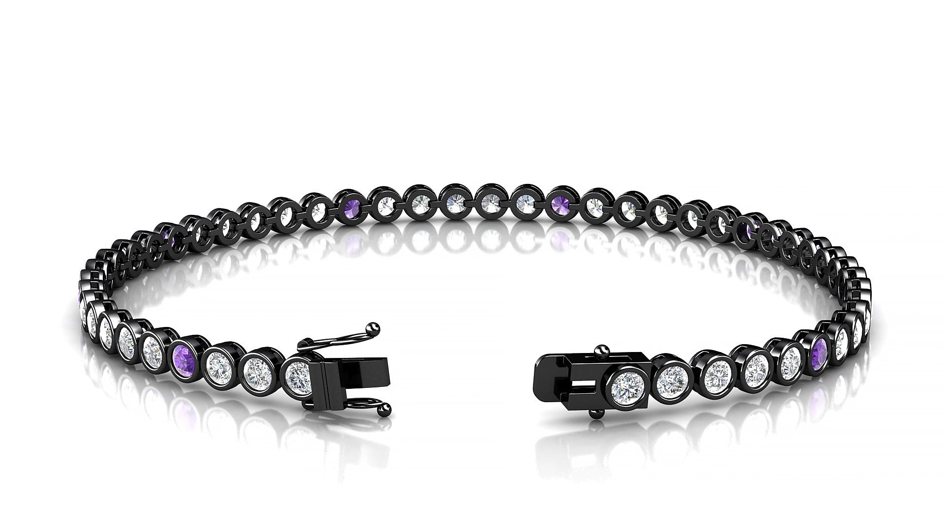 Avila 1-5 | 18k Black Gold 2.5 mm Round Natural Amethyst & Diamond 18 cm Tennis Bracelet