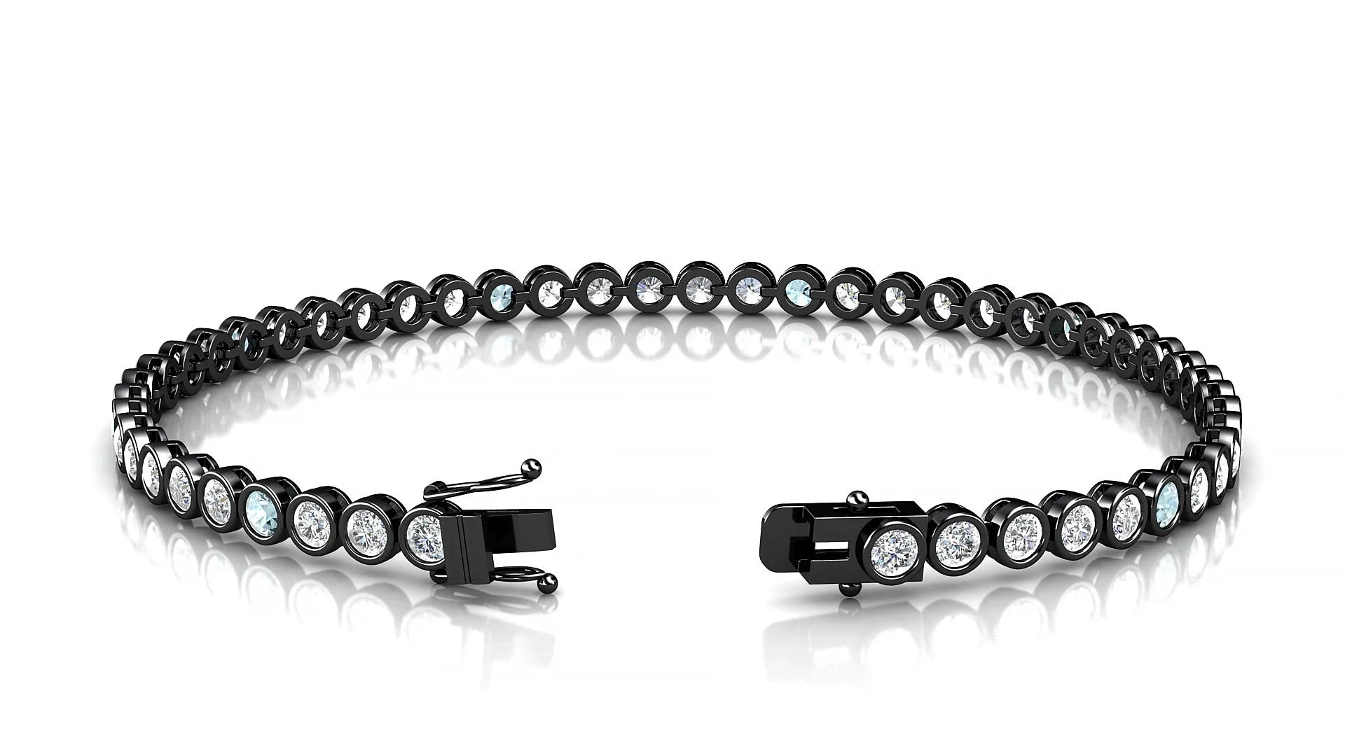Avila 1-5 | 18k Black Gold 2.5 mm Round Natural Aquamarine & Diamond Tennis Bracelet