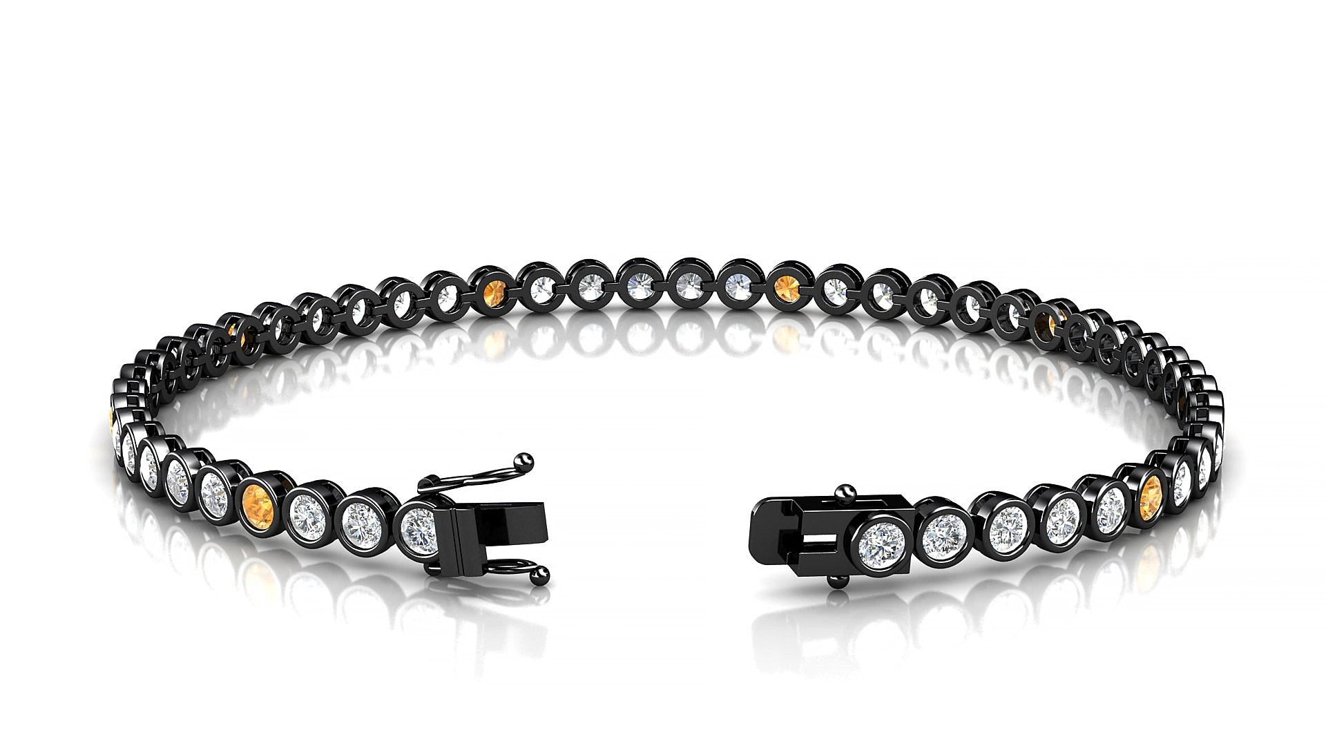 Avila 1-5 | 18k Black Gold 2.5 mm Round Natural Citrine & Diamond 18 cm Tennis Bracelet