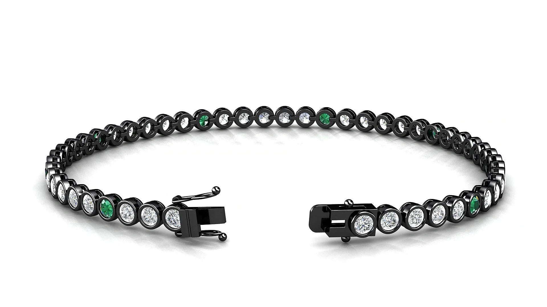 Avila 1-5 | 18k Black Gold 2.5 mm Round Natural Emerald & Diamond Tennis Bracelet
