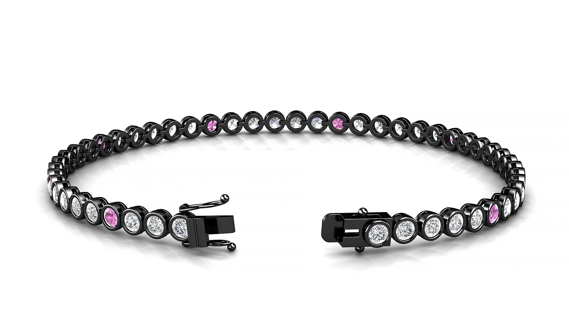 Avila 1-5 | 18k Black Gold 2.5 mm Round Natural Pink Sapphire & Diamond 15 cm Tennis Bracelet