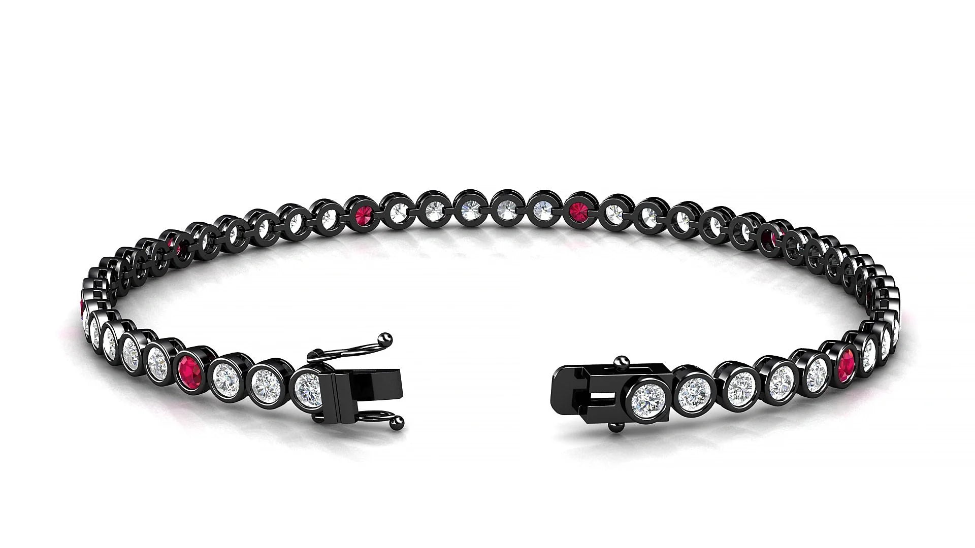 Avila 1-5 | 18k Black Gold 2.5 mm Round Natural Ruby & Diamond Tennis Bracelet