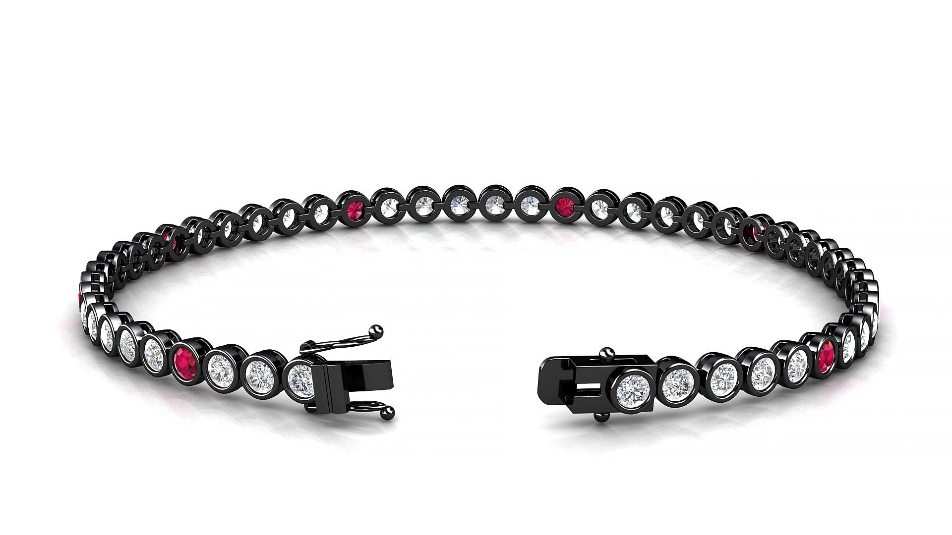 Avila 1-5 | 18k Black Gold 2.5 mm Round Natural Ruby & Diamond 18 cm Tennis Bracelet