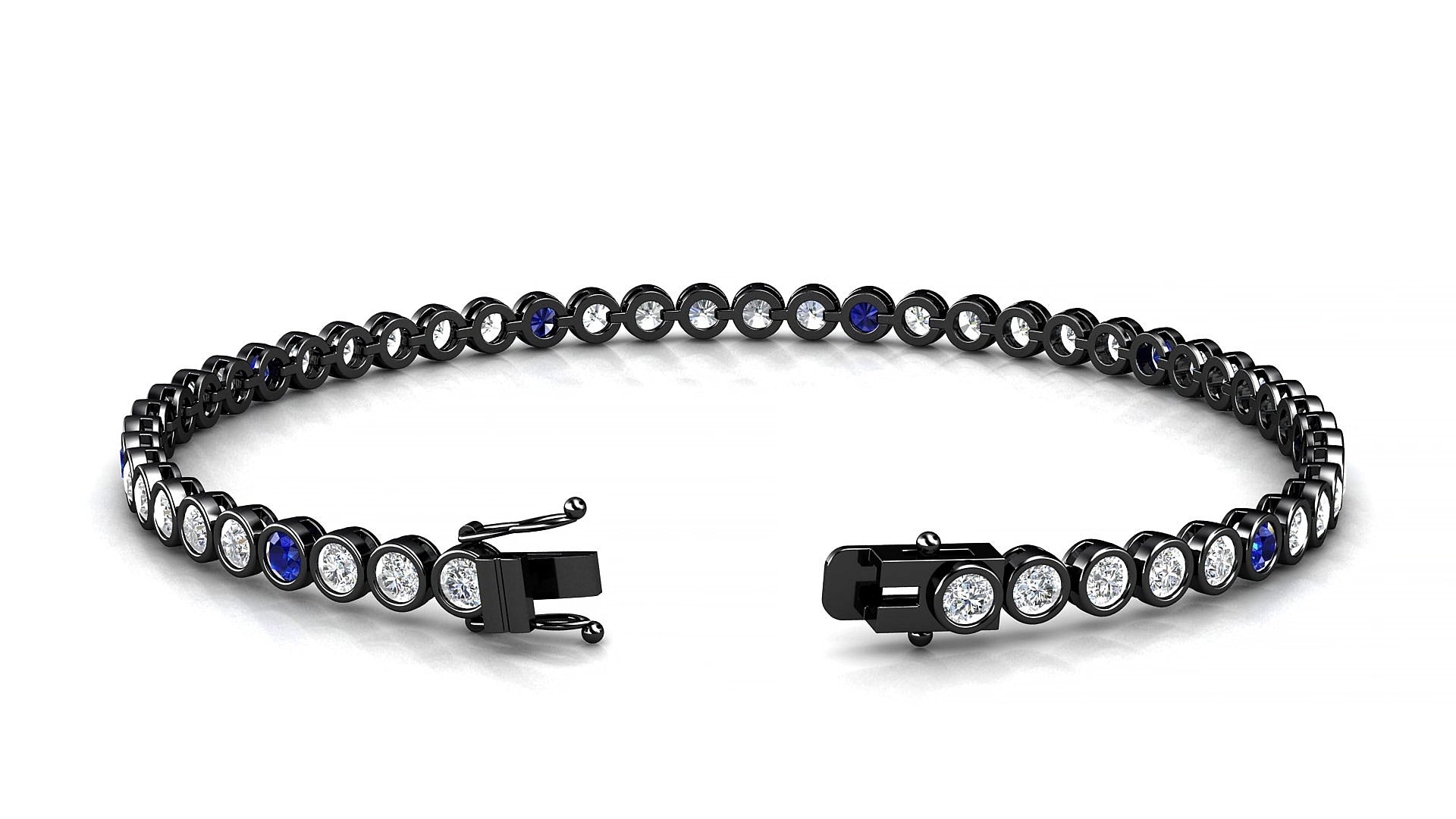 Avila 1-5 | 18k Black Gold 2.5 mm Round Natural Sapphire & Diamond 17 cm Tennis Bracelet