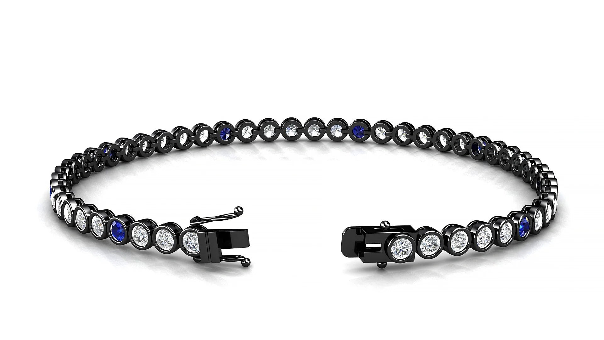 Avila 1-5 | 18k Black Gold 2.5 mm Round Natural Sapphire & Diamond Tennis Bracelet