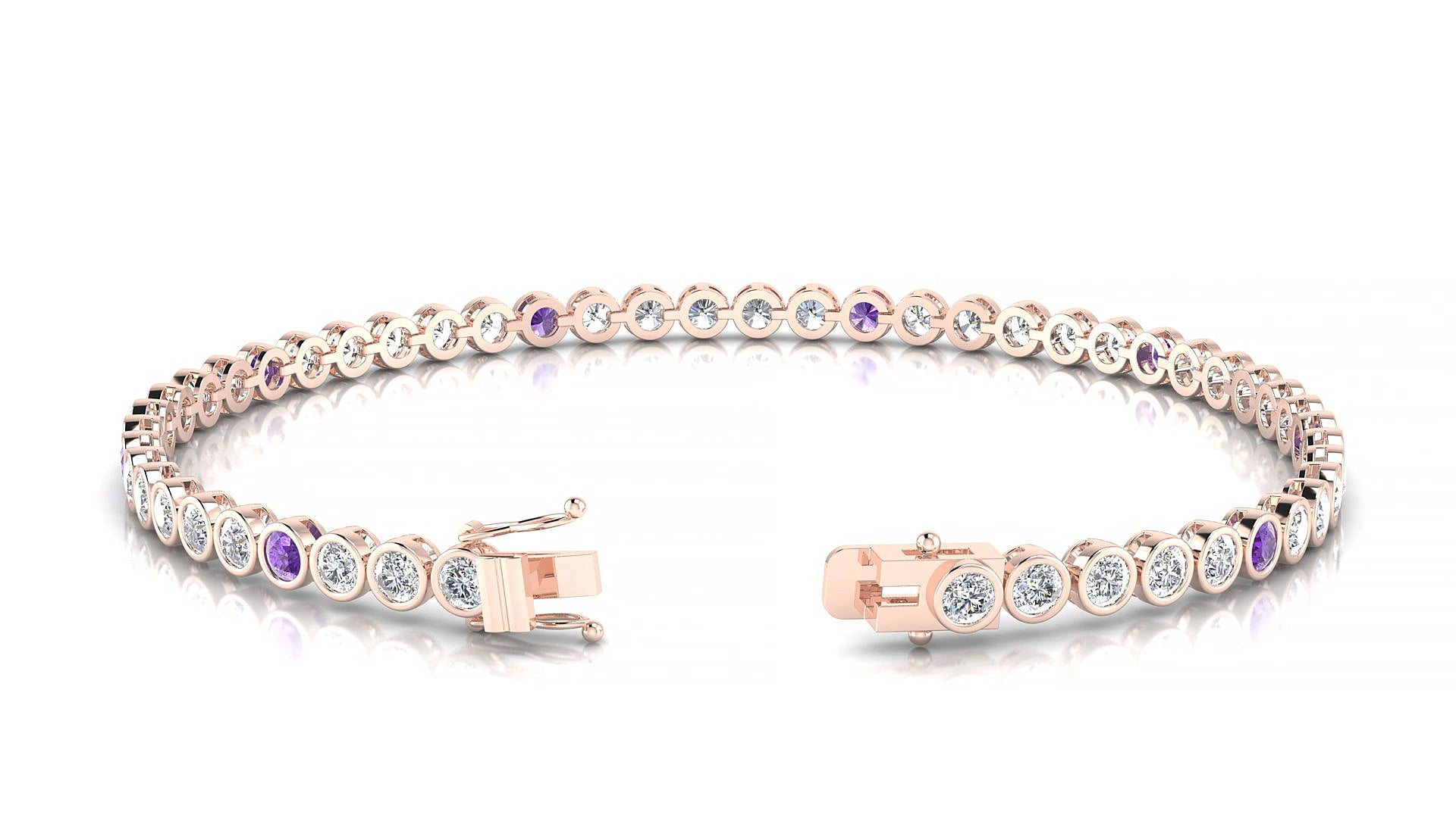Avila 1-5 | 18k Rose Gold 2.5 mm Round Natural Amethyst & Diamond 15 cm Tennis Bracelet