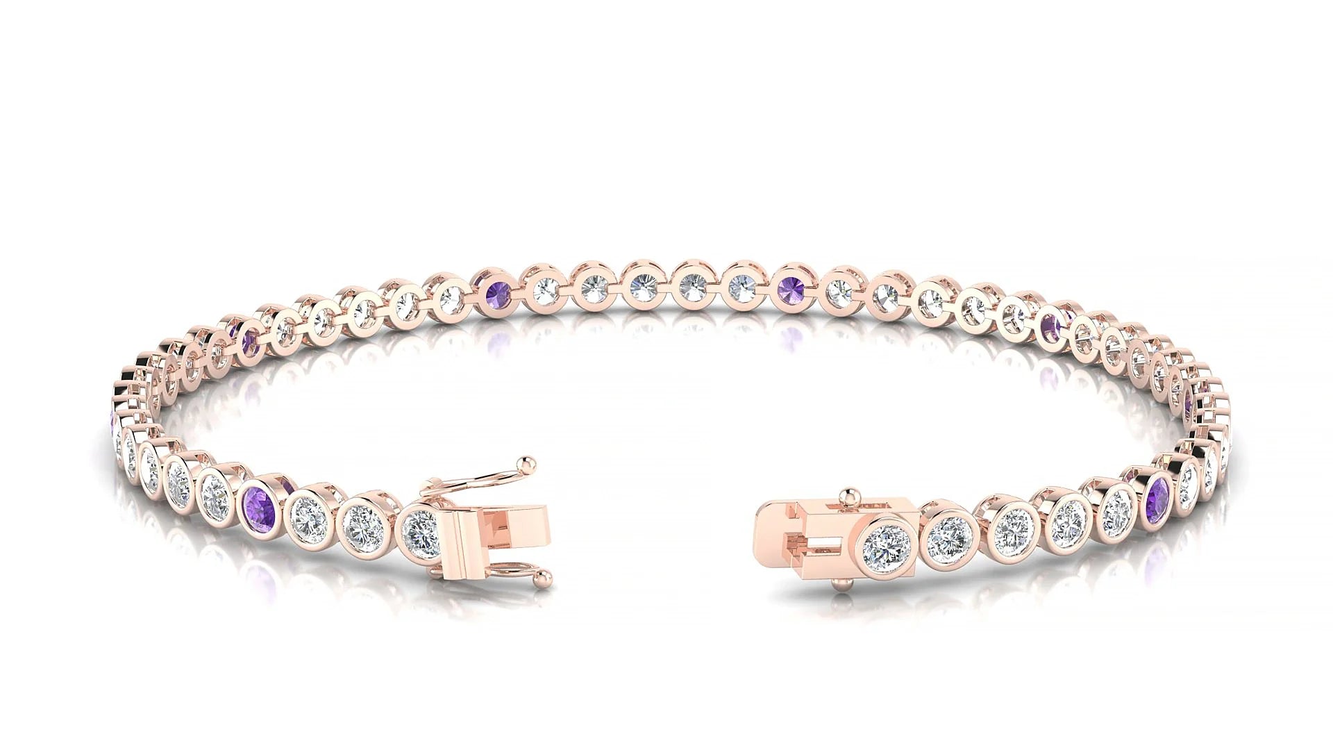 Avila 1-5 | 18k Rose Gold 2.5 mm Round Natural Amethyst & Diamond Tennis Bracelet