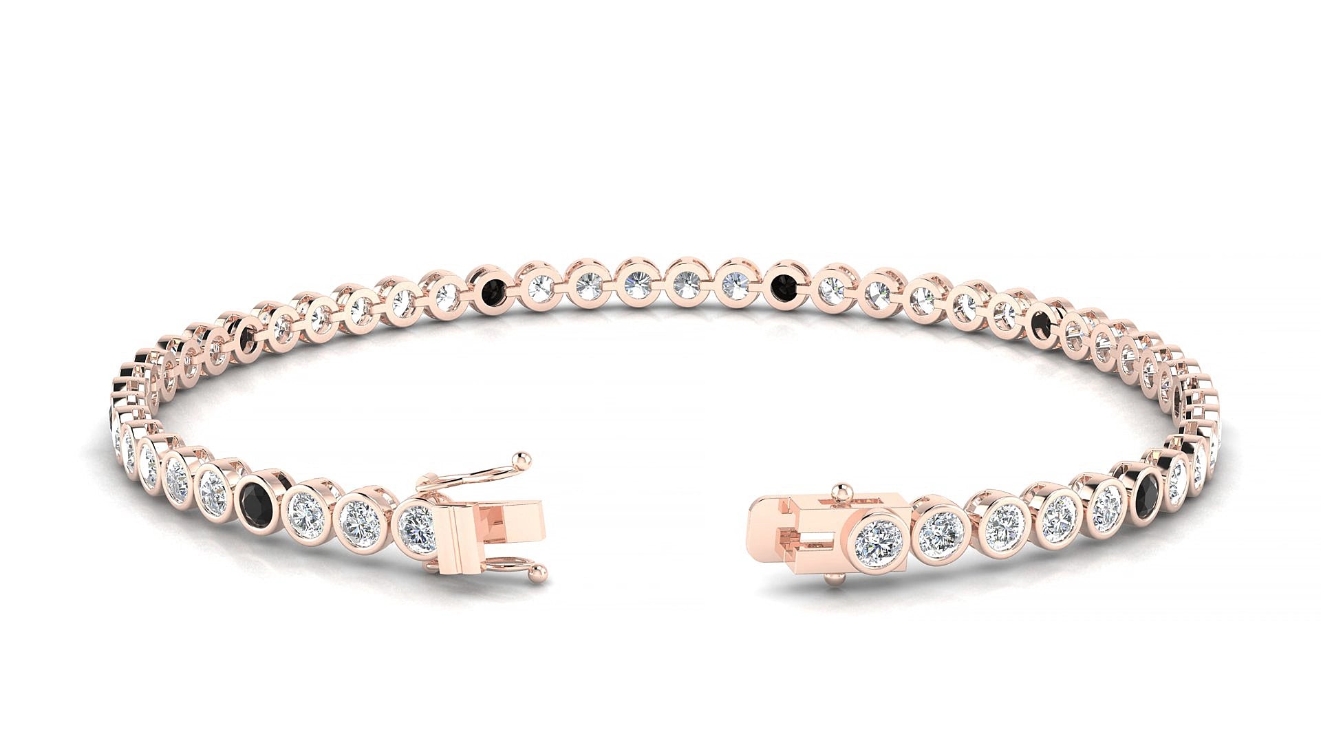 Avila 1-5 | 18k Rose Gold 2.5 mm Round Natural Black Diamond & Diamond 15 cm Tennis Bracelet