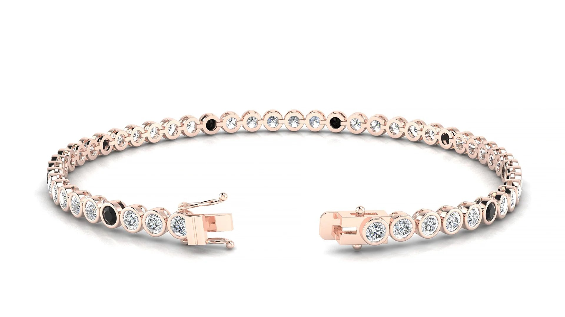 Avila 1-5 | 18k Rose Gold 2.5 mm Round Natural Black Diamond & Diamond Tennis Bracelet