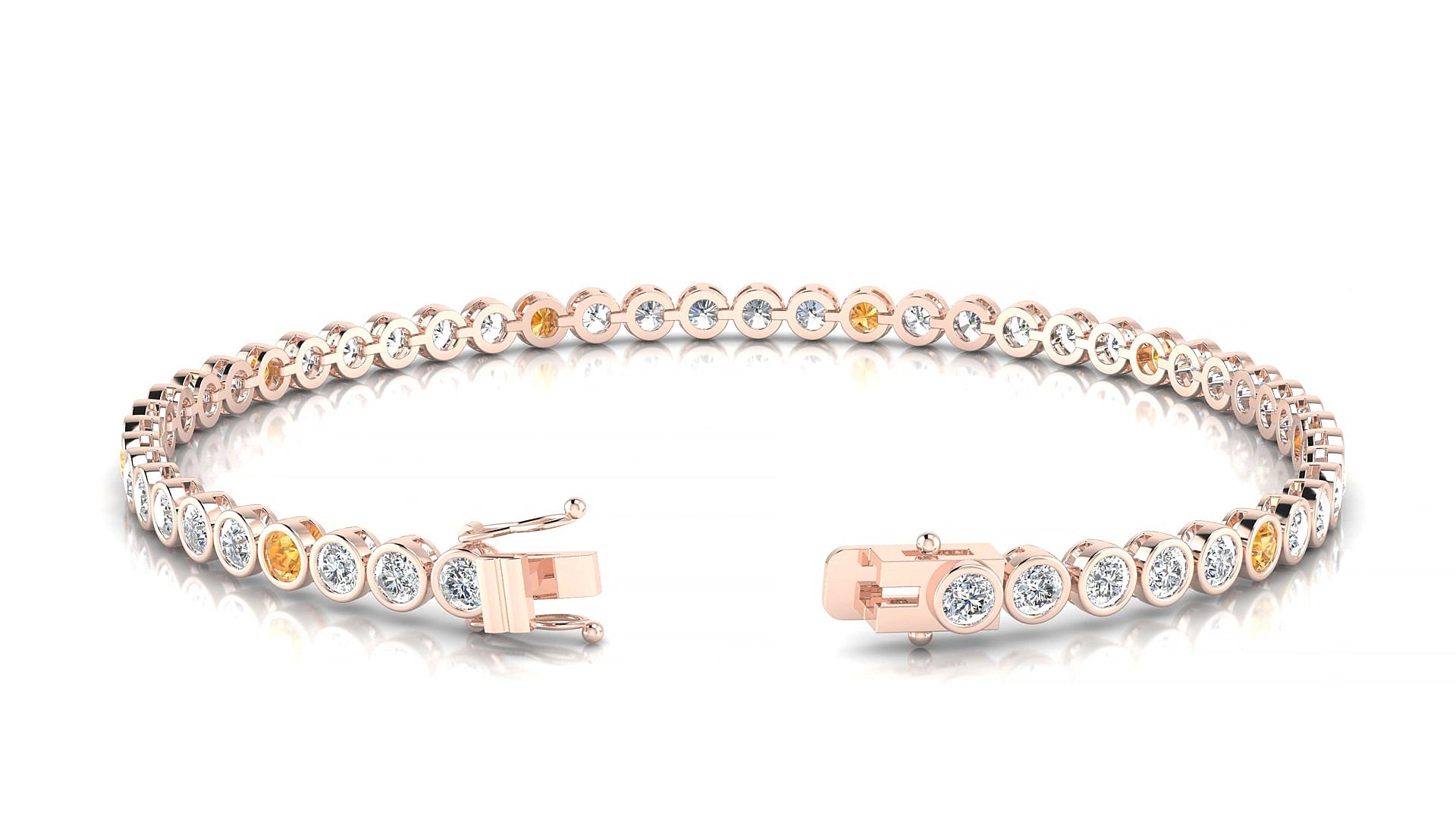 Avila 1-5 | 18k Rose Gold 2.5 mm Round Natural Citrine & Diamond 15 cm Tennis Bracelet