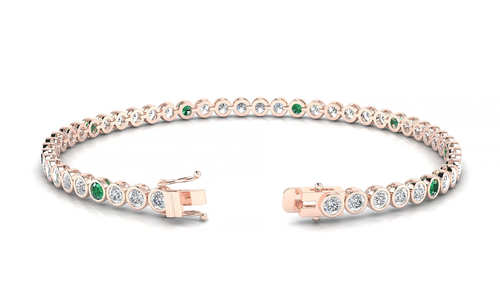 Avila 1-5 | 18k Rose Gold 2.5 mm Round Natural Emerald & Diamond 17 cm Tennis Bracelet