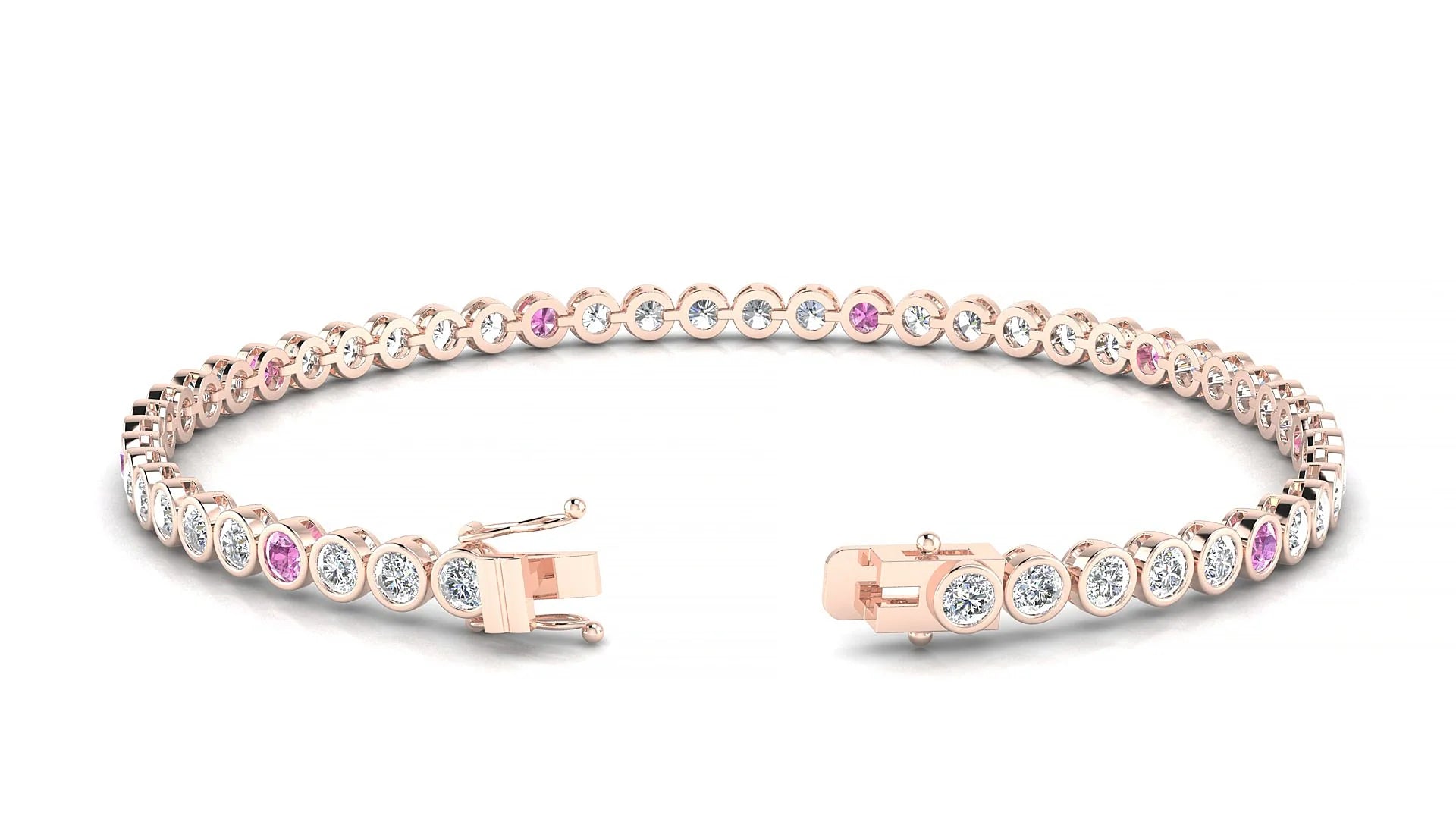 Avila 1-5 | 18k Rose Gold 2.5 mm Round Natural Pink Sapphire & Diamond Tennis Bracelet
