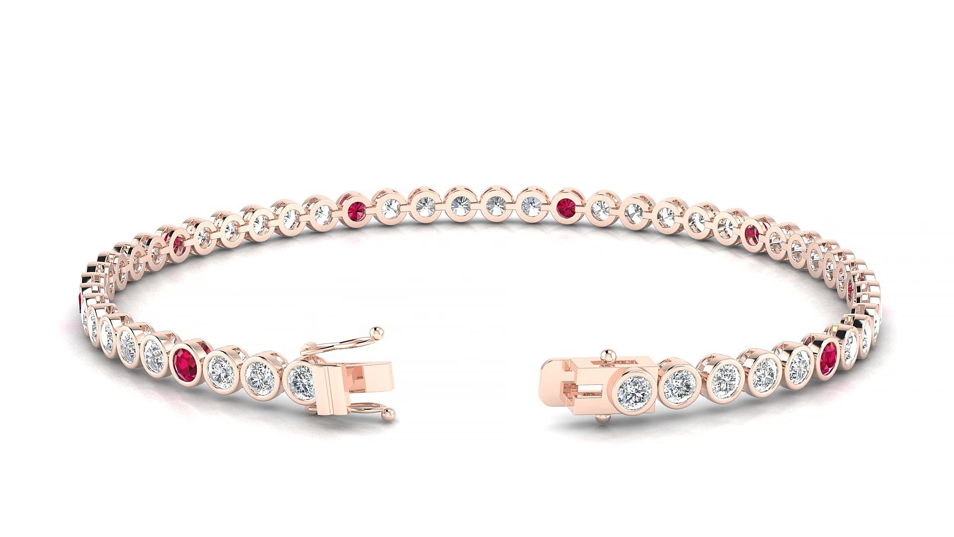 Avila 1-5 | 18k Rose Gold 2.5 mm Round Natural Ruby & Diamond 19 cm Tennis Bracelet