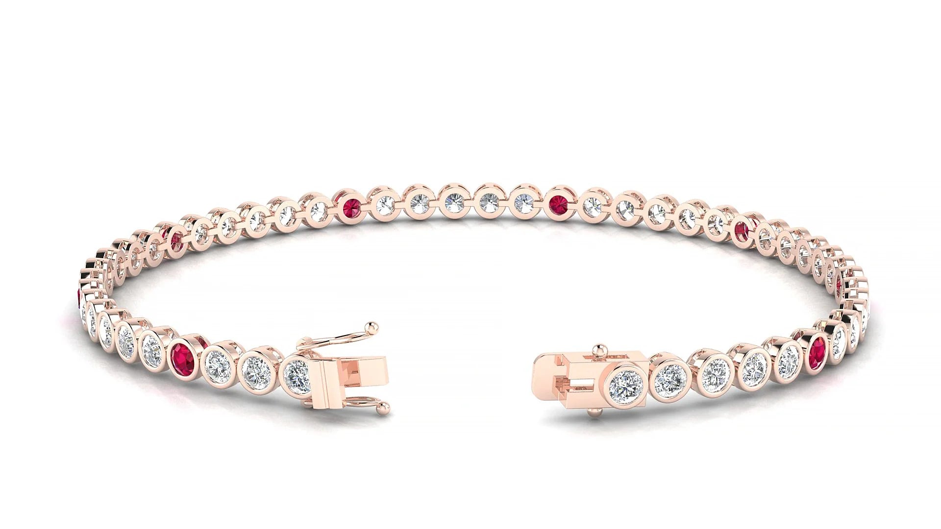 Avila 1-5 | 18k Rose Gold 2.5 mm Round Natural Ruby & Diamond Tennis Bracelet