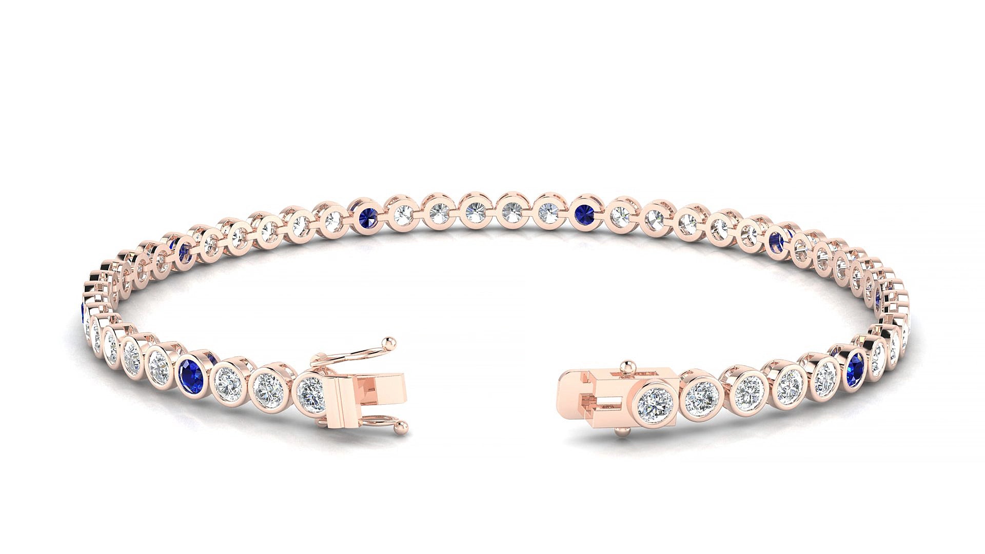 Avila 1-5 | 18k Rose Gold 2.5 mm Round Natural Sapphire & Diamond 15 cm Tennis Bracelet