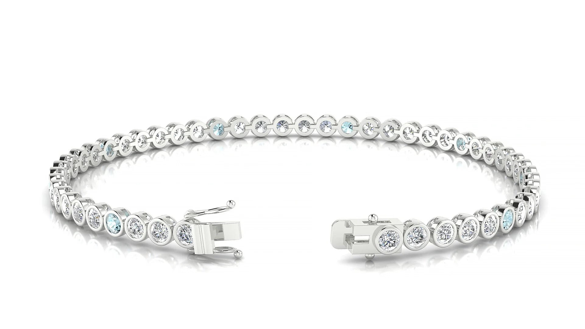 Avila 1-5 | 18k White Gold 2.5 mm Round Natural Aquamarine & Diamond Tennis Bracelet
