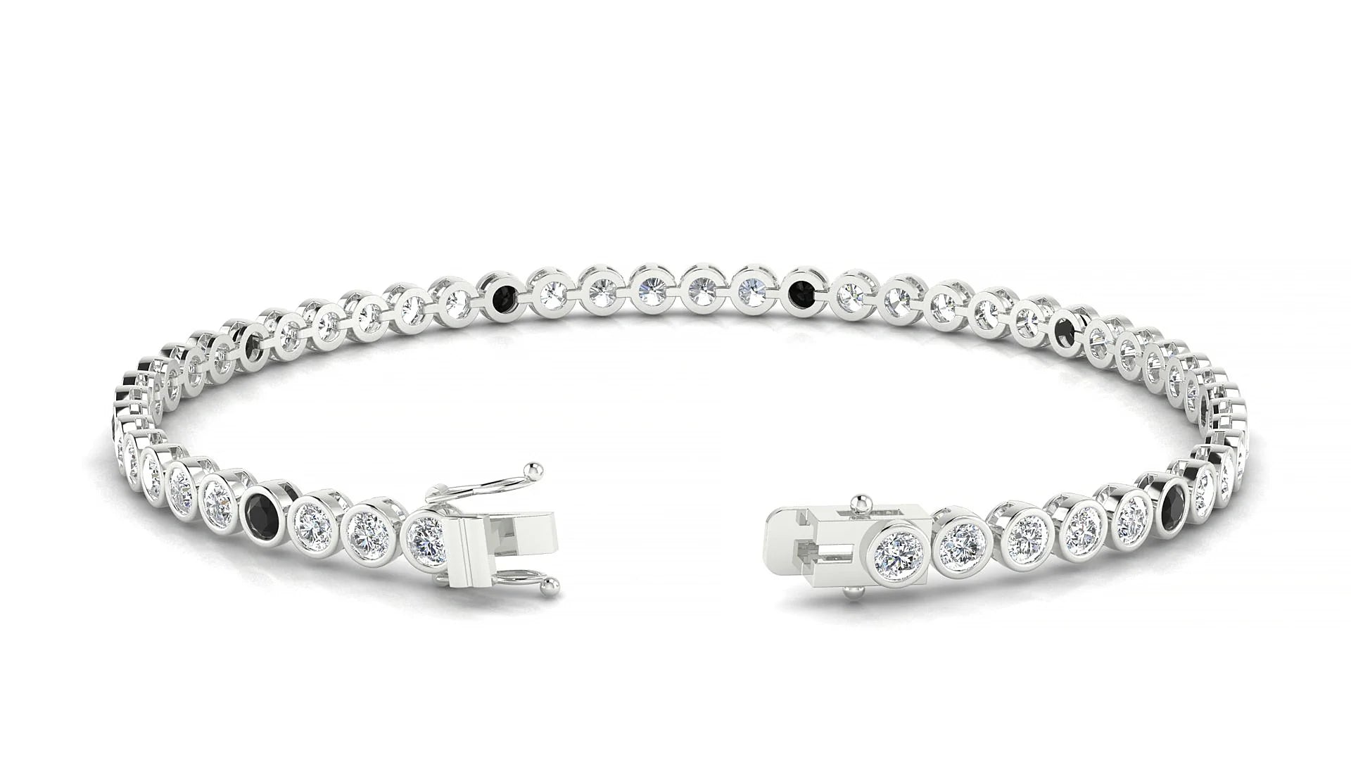 Avila 1-5 | 18k White Gold 2.5 mm Round Natural Black Diamond & Diamond Tennis Bracelet