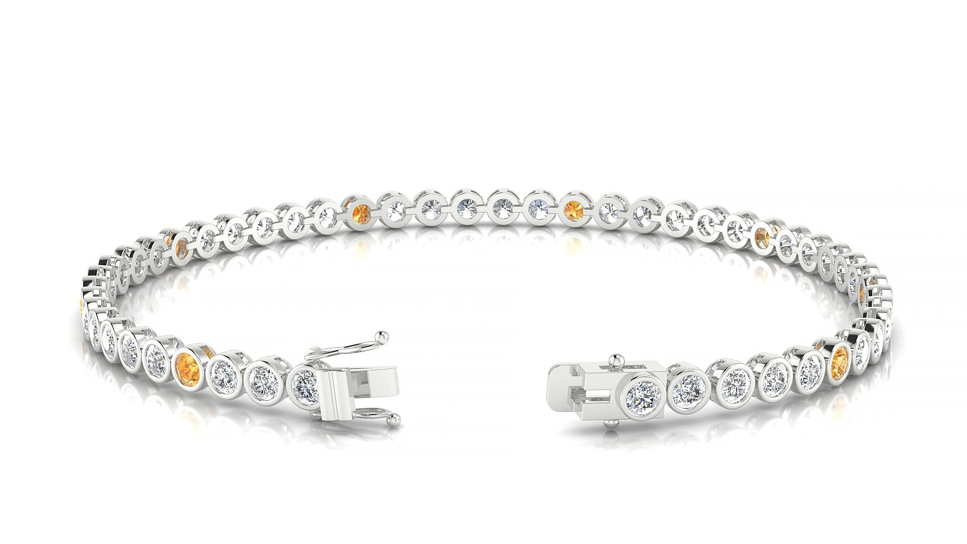 Avila 1-5 | 18k White Gold 2.5 mm Round Natural Citrine & Diamond 15 cm Tennis Bracelet