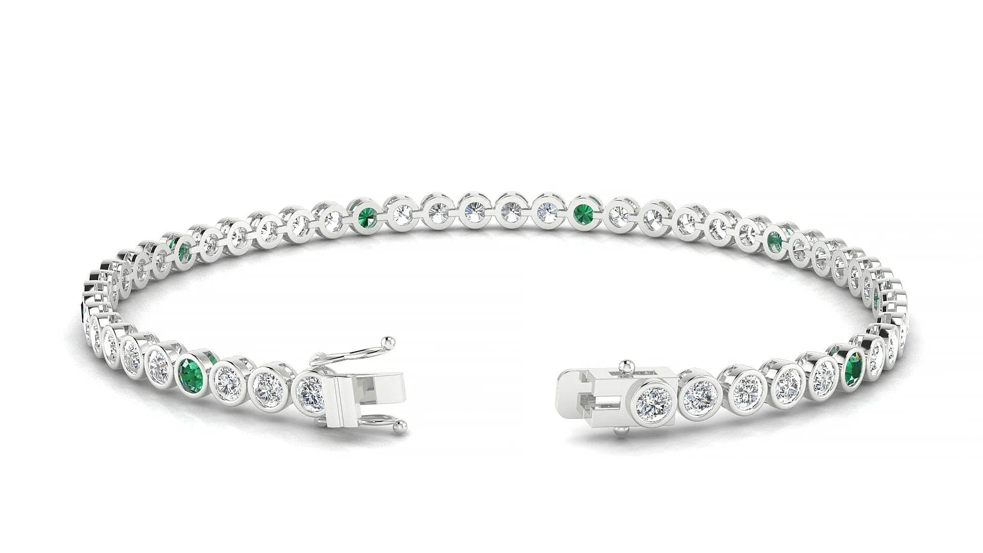 Avila 1-5 | 18k White Gold 2.5 mm Round Natural Emerald & Diamond Tennis Bracelet
