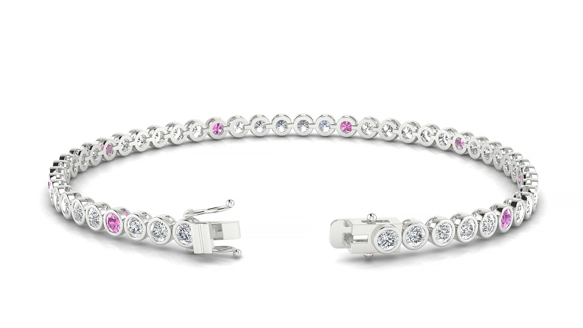 Avila 1-5 | 18k White Gold 2.5 mm Round Natural Pink Sapphire & Diamond 20 cm Tennis Bracelet