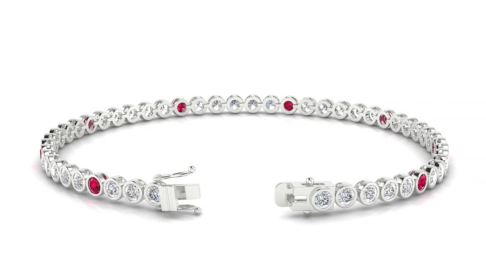 Avila 1-5 | 18k White Gold 2.5 mm Round Natural Ruby & Diamond 19 cm Tennis Bracelet