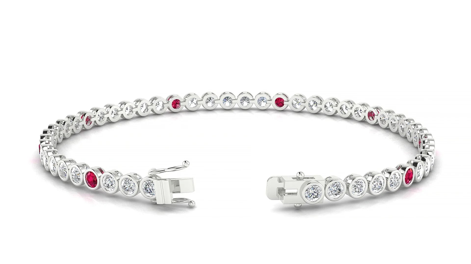 Avila 1-5 | 18k White Gold 2.5 mm Round Natural Ruby & Diamond Tennis Bracelet