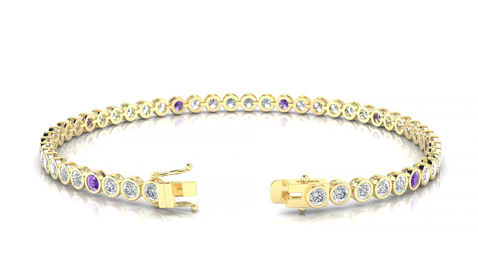 Avila 1-5 | 18k Yellow Gold 2.5 mm Round Natural Amethyst & Diamond 15 cm Tennis Bracelet