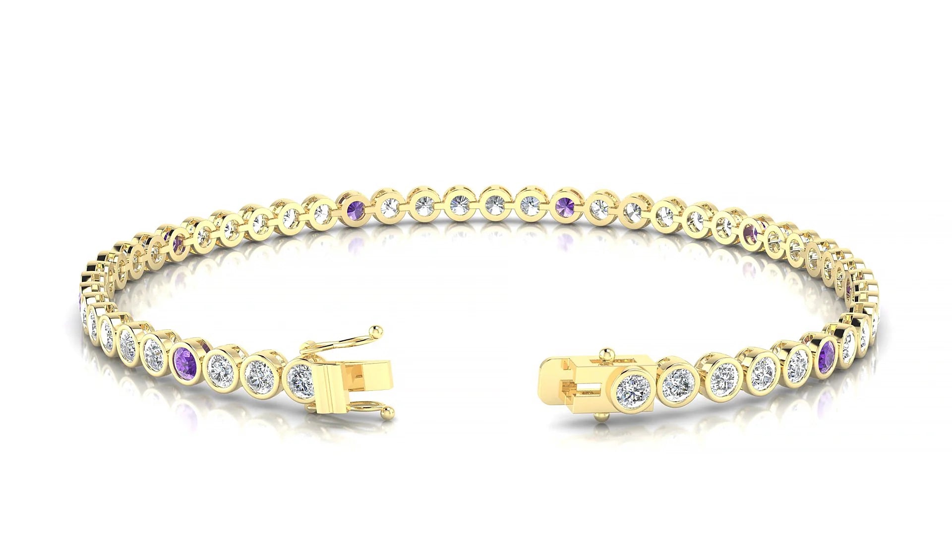 Avila 1-5 | 18k Yellow Gold 2.5 mm Round Natural Amethyst & Diamond Tennis Bracelet