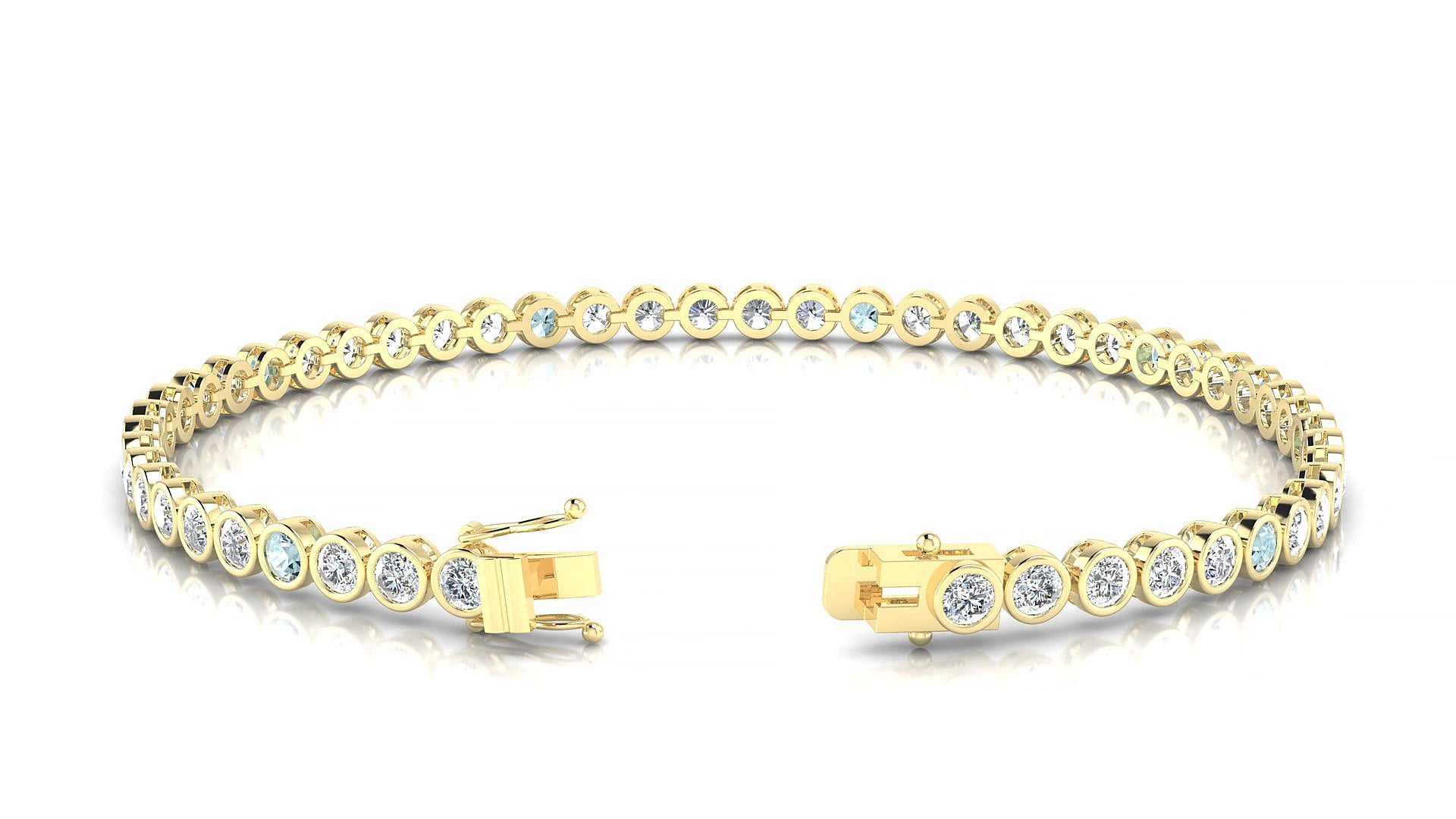 Avila 1-5 | 18k Yellow Gold 2.5 mm Round Natural Aquamarine & Diamond 17 cm Tennis Bracelet
