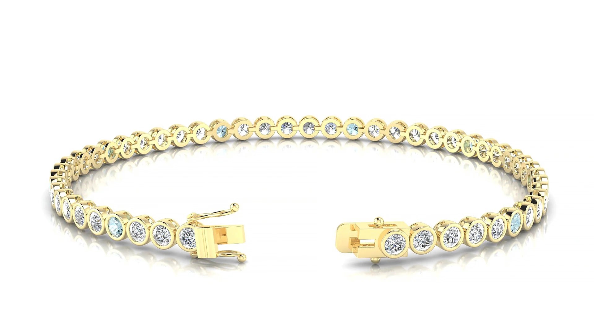 Avila 1-5 | 18k Yellow Gold 2.5 mm Round Natural Aquamarine & Diamond Tennis Bracelet