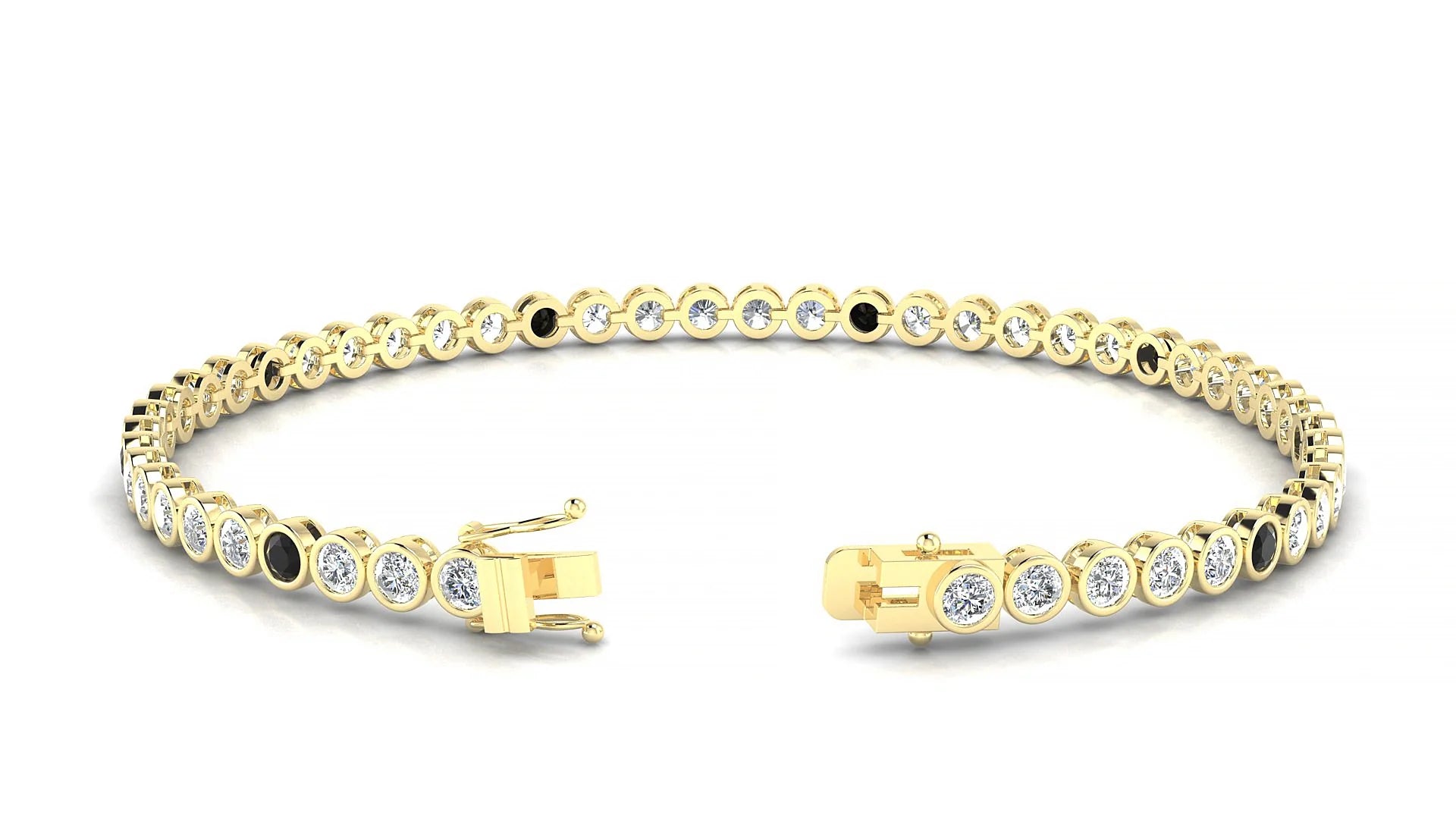 Avila 1-5 | 18k Yellow Gold 2.5 mm Round Natural Black Diamond & Diamond Tennis Bracelet