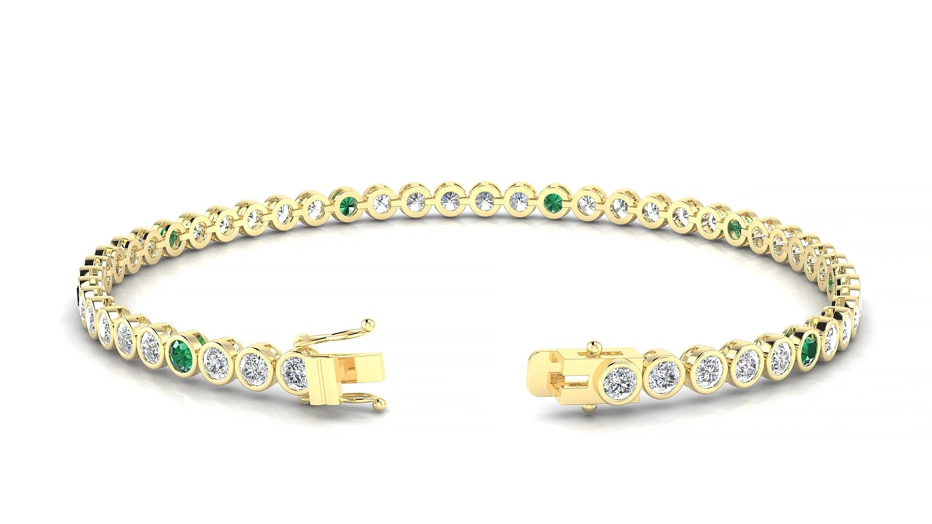 Avila 1-5 | 18k Yellow Gold 2.5 mm Round Natural Emerald & Diamond Tennis Bracelet