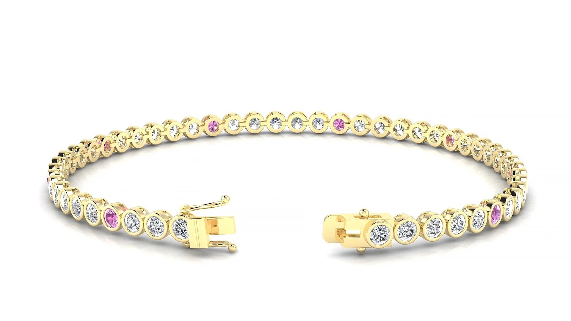 Avila 1-5 | 18k Yellow Gold 2.5 mm Round Natural Pink Sapphire & Diamond Tennis Bracelet