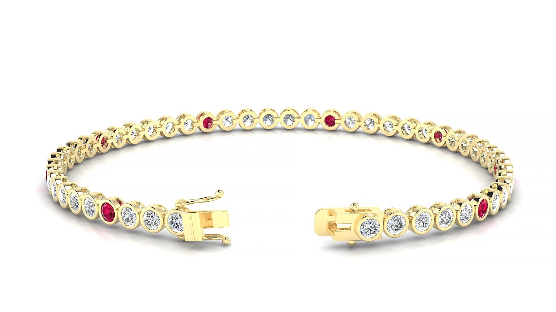 Avila 1-5 | 18k Yellow Gold 2.5 mm Round Natural Ruby & Diamond 18 cm Tennis Bracelet