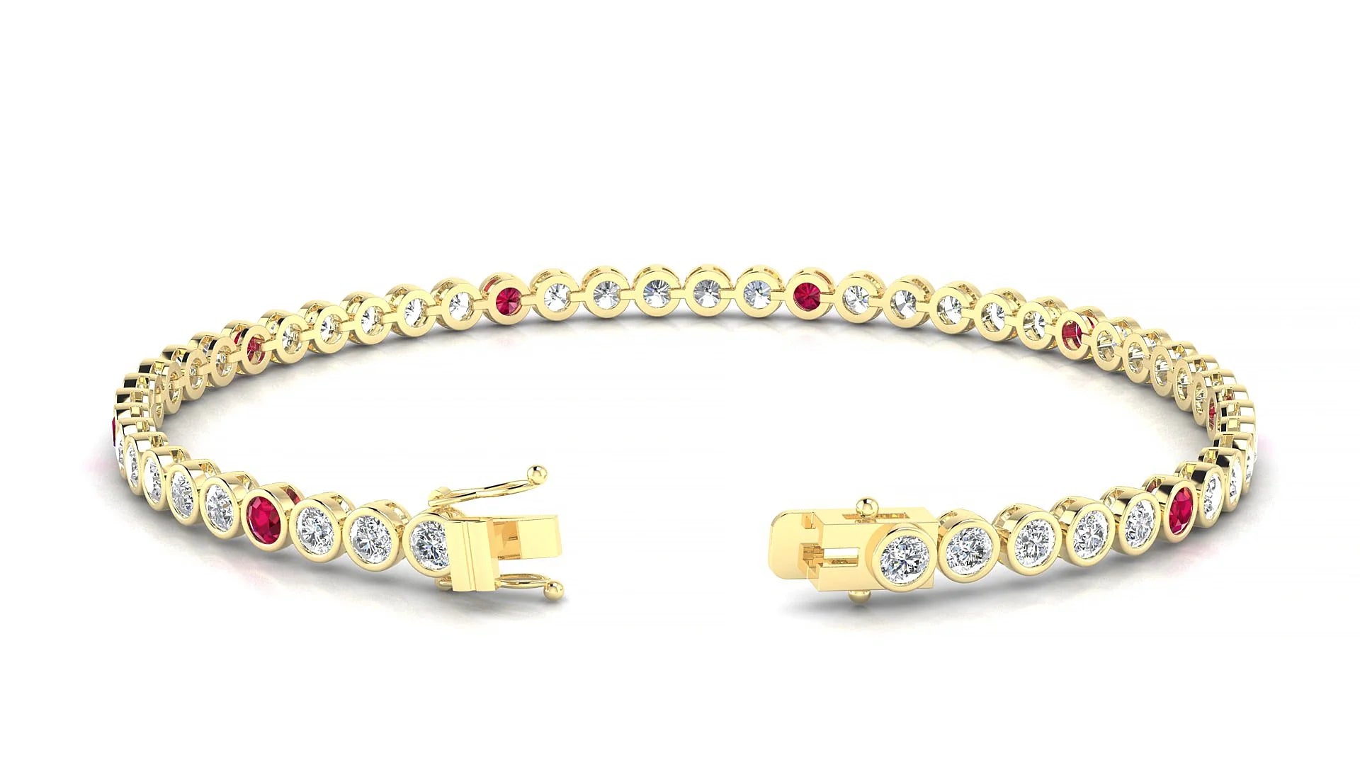 Avila 1-5 | 18k Yellow Gold 2.5 mm Round Natural Ruby & Diamond Tennis Bracelet