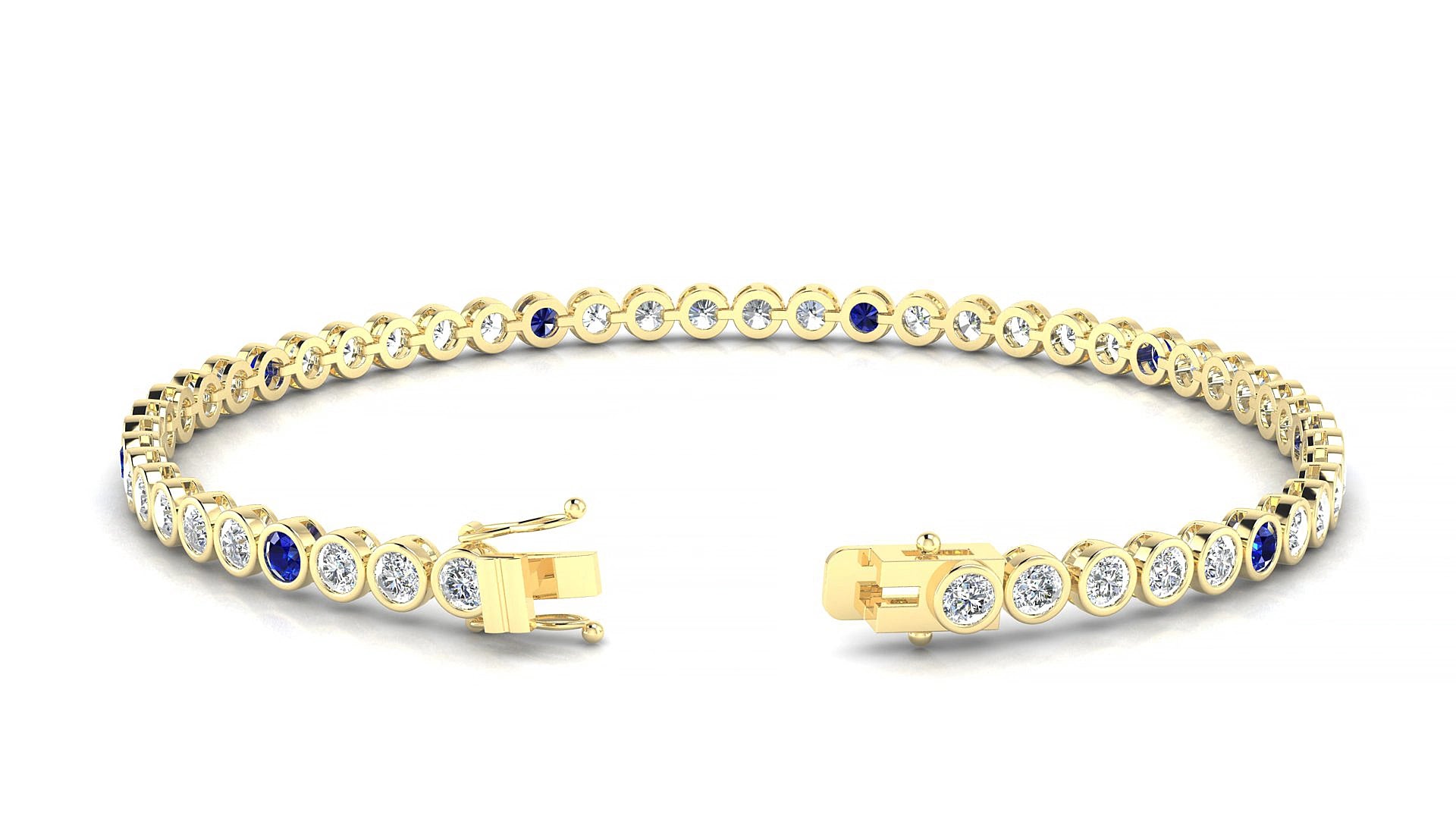 Avila 1-5 | 18k Yellow Gold 2.5 mm Round Natural Sapphire & Diamond 19 cm Tennis Bracelet