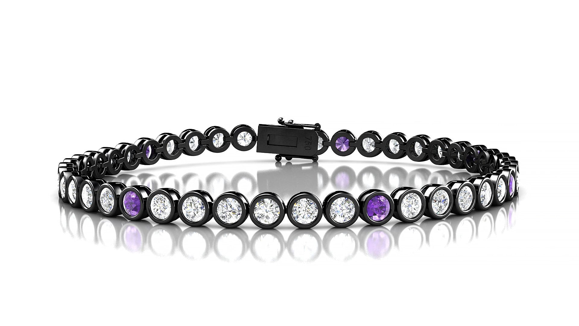 Avila 1-5 | 18k Black Gold 3 mm Round Natural Amethyst & Diamond 17 cm Tennis Bracelet