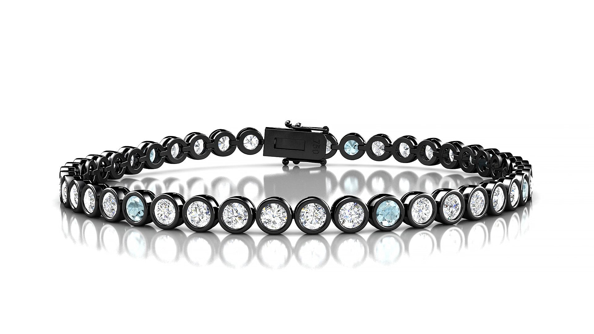 Avila 1-5 | 18k Black Gold 3 mm Round Natural Aquamarine & Diamond 18 cm Tennis Bracelet