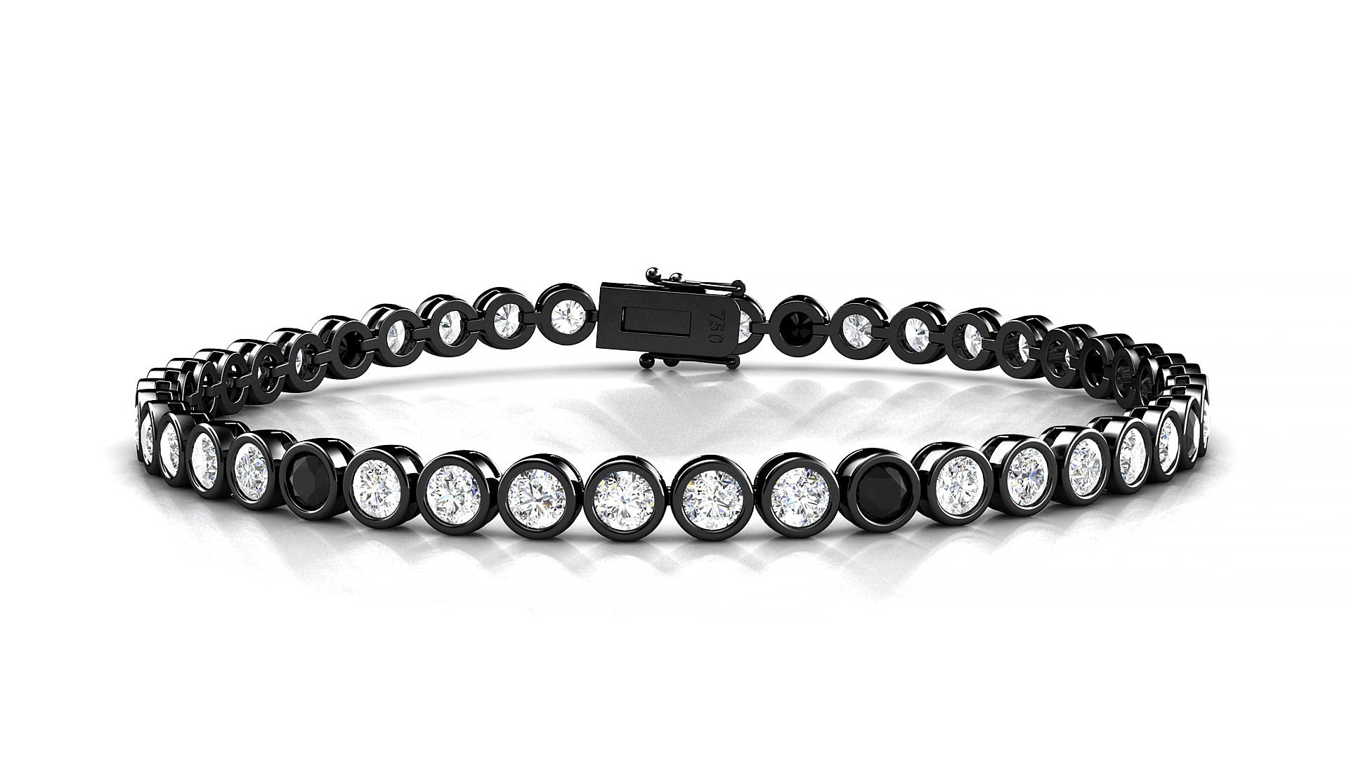 Avila 1-5 | 18k Black Gold 3 mm Round Natural Black Diamond & Diamond 18 cm Tennis Bracelet