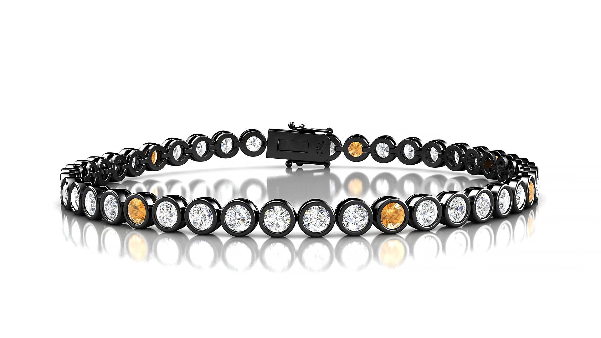 Avila 1-5 | 18k Black Gold 3 mm Round Natural Citrine & Diamond 15 cm Tennis Bracelet
