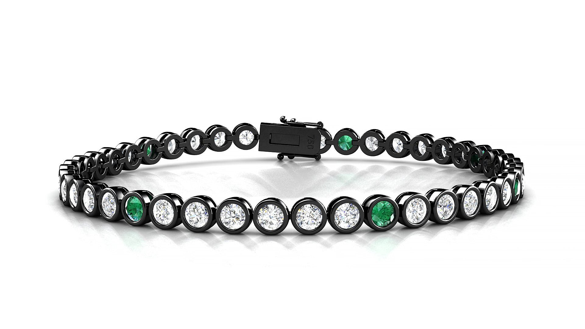 Avila 1-5 | 18k Black Gold 3 mm Round Natural Emerald & Diamond 17 cm Tennis Bracelet